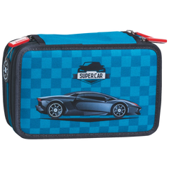 Federmäppchen „Supercar“ | 3 Reißverschlüsse, blau
