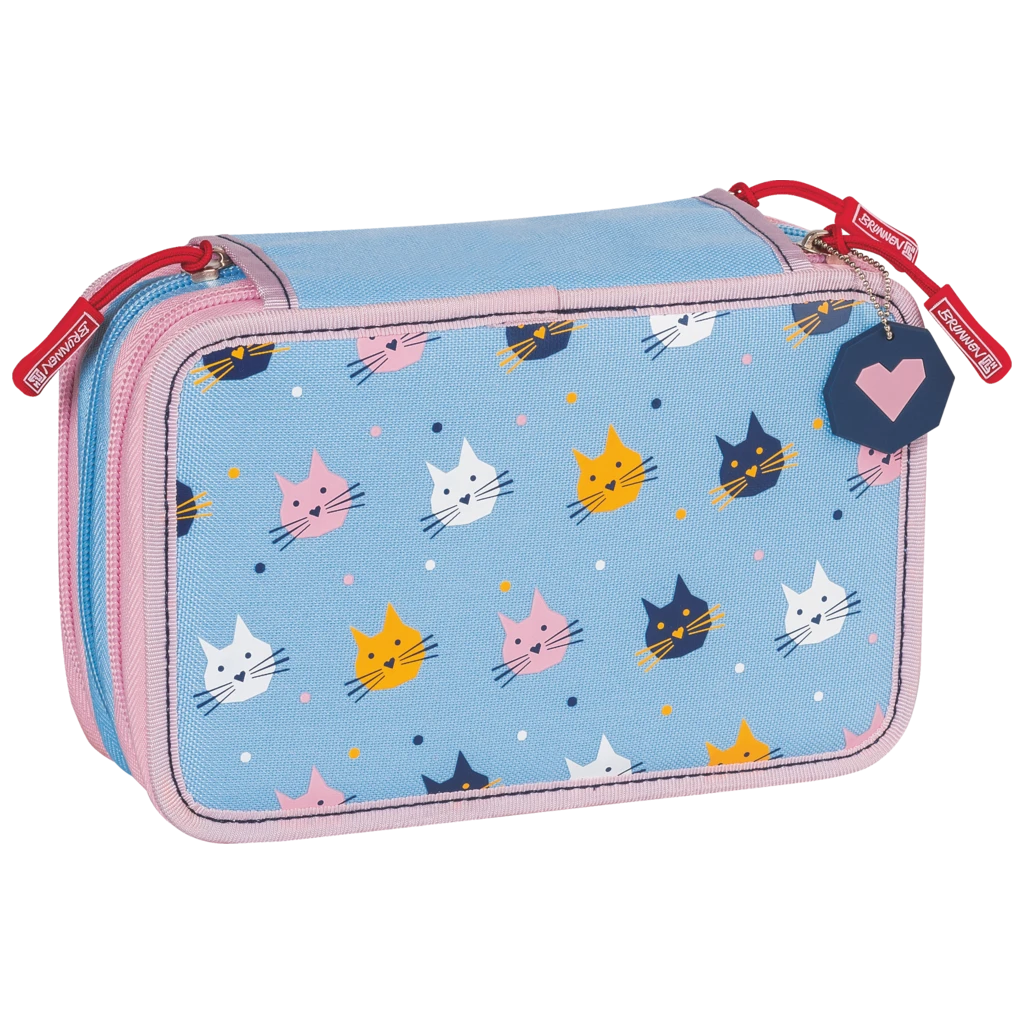 Federmäppchen „Cats“ | 3 Reißverschlüsse, hellblau