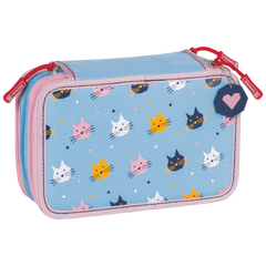 Federmäppchen „Cats“ | 3 Reißverschlüsse, hellblau