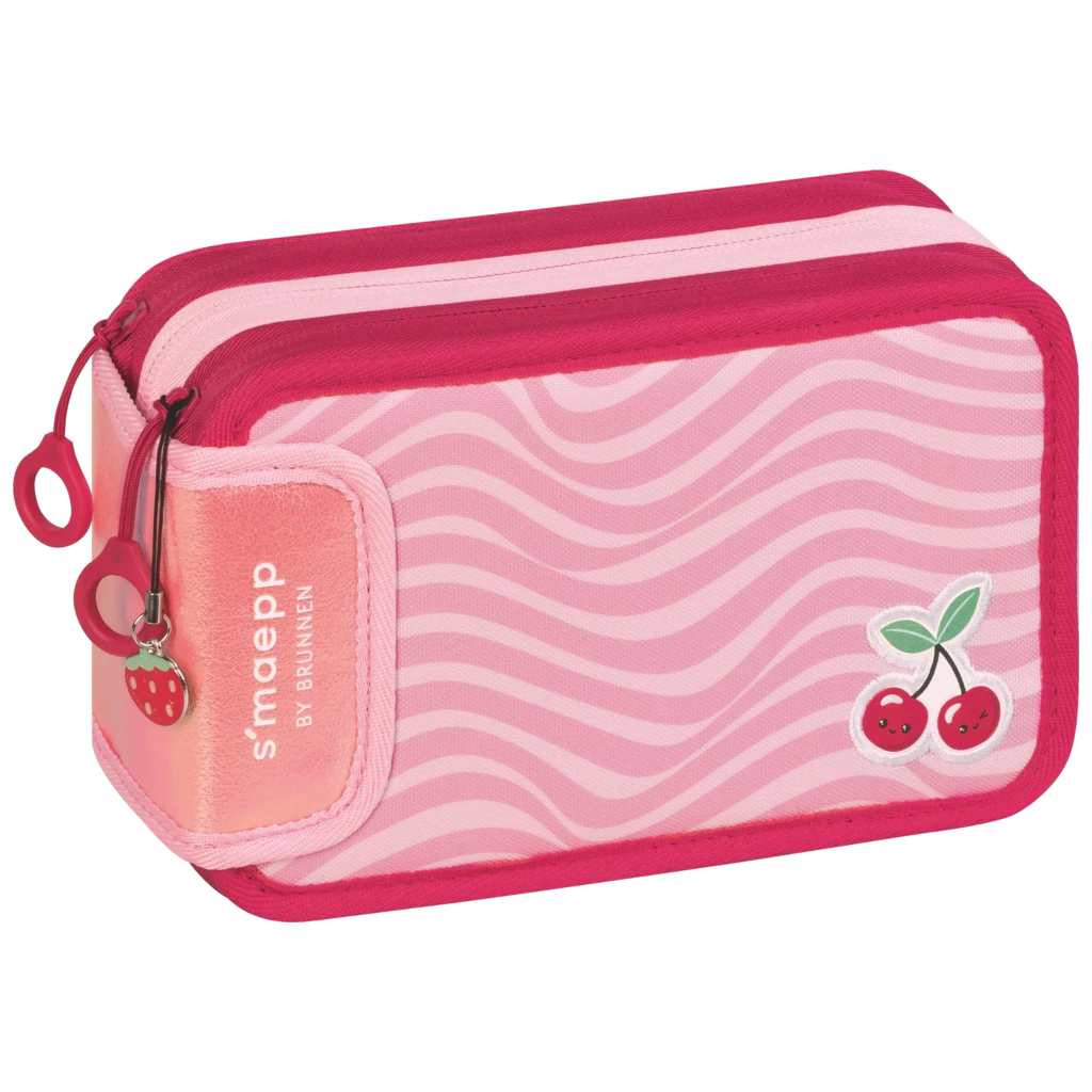 Federmäppchen s'maepp Fruity Love | 3 Reißverschlüsse, rosa/rot