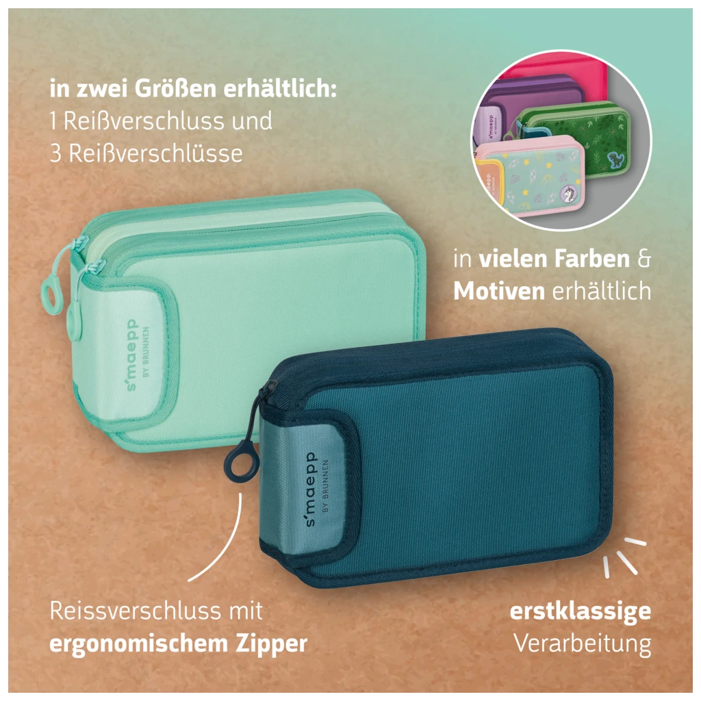 Federmäppchen s'maepp Fruity Love | 3 Reißverschlüsse, rosa/rot