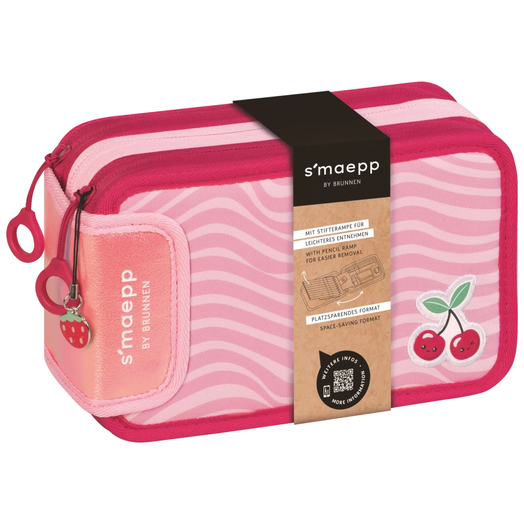 Federmäppchen s'maepp Fruity Love | 3 Reißverschlüsse, rosa/rot