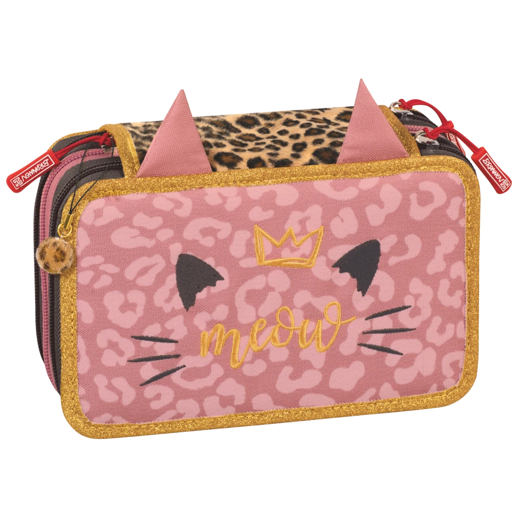 Federmäppchen Sweet Wild Cat | 3 Reißverschlüsse, rosa