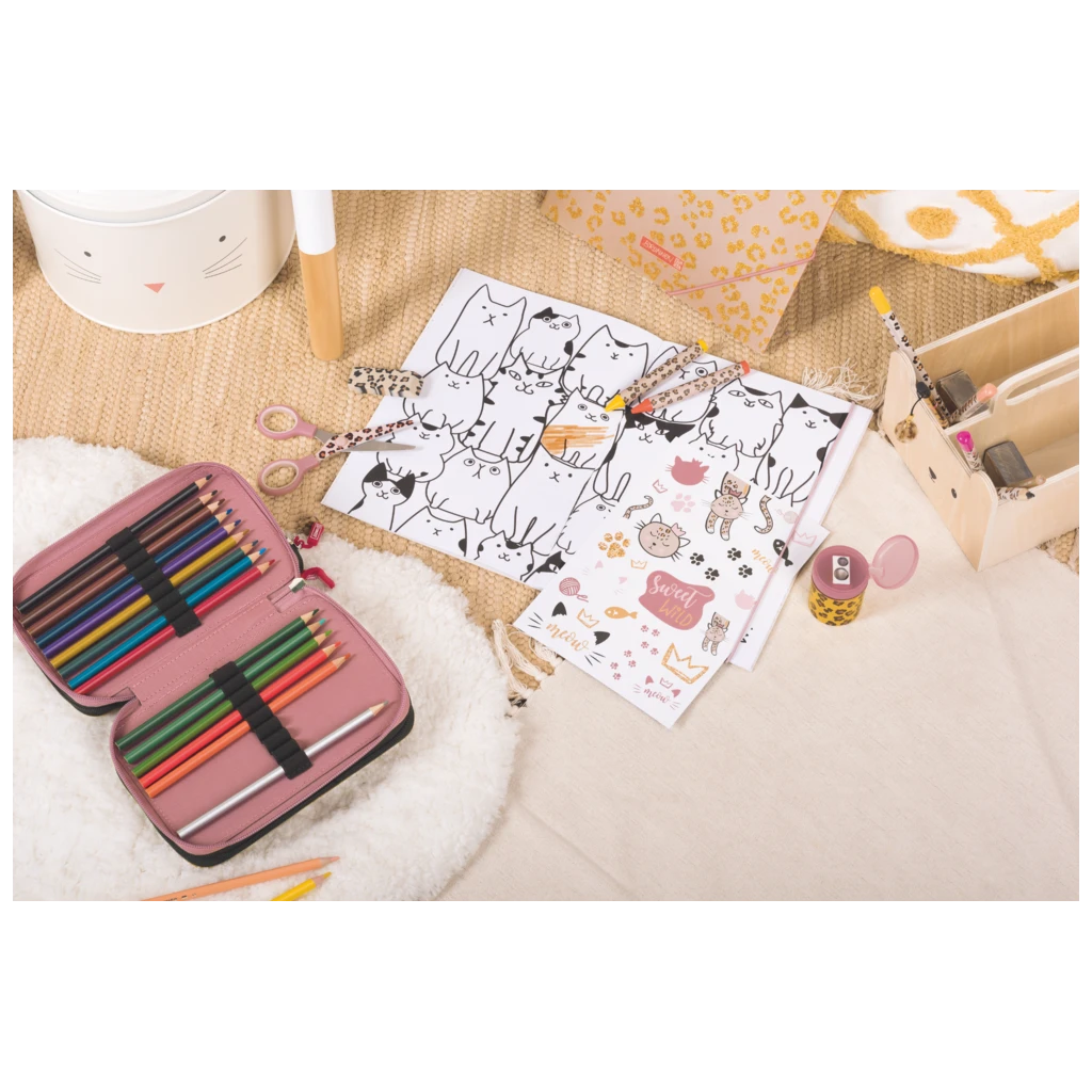 Federmäppchen Sweet Wild Cat | 3 Reißverschlüsse, rosa