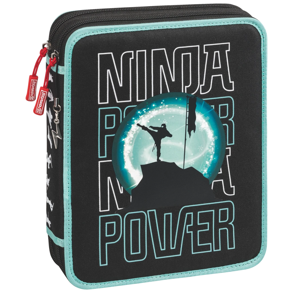 Federmäppchen XXL Ninja Power | 2 Reißverschlüsse, türkis/schwarz