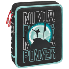 Federmäppchen XXL Ninja Power | 2 Reißverschlüsse, türkis/schwarz