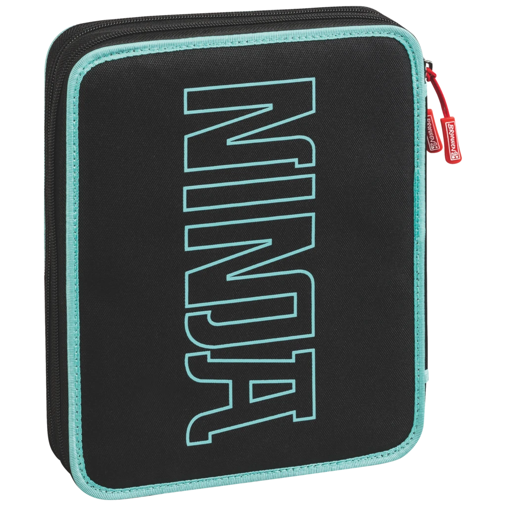 Federmäppchen XXL Ninja Power | 2 Reißverschlüsse, türkis/schwarz