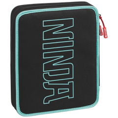 Federmäppchen XXL Ninja Power | 2 Reißverschlüsse, türkis/schwarz