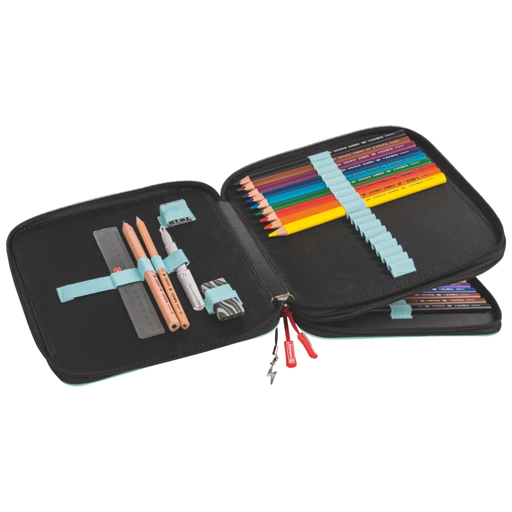 Federmäppchen XXL Ninja Power | 2 Reißverschlüsse, türkis/schwarz