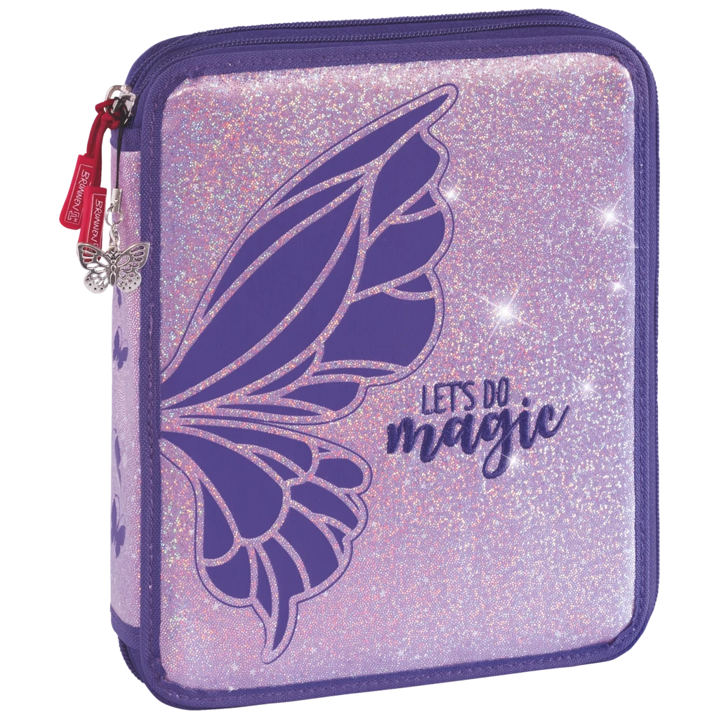Federmäppchen XXL Magic Butterfly | 2 Reißverschlüsse, rosarot/lila