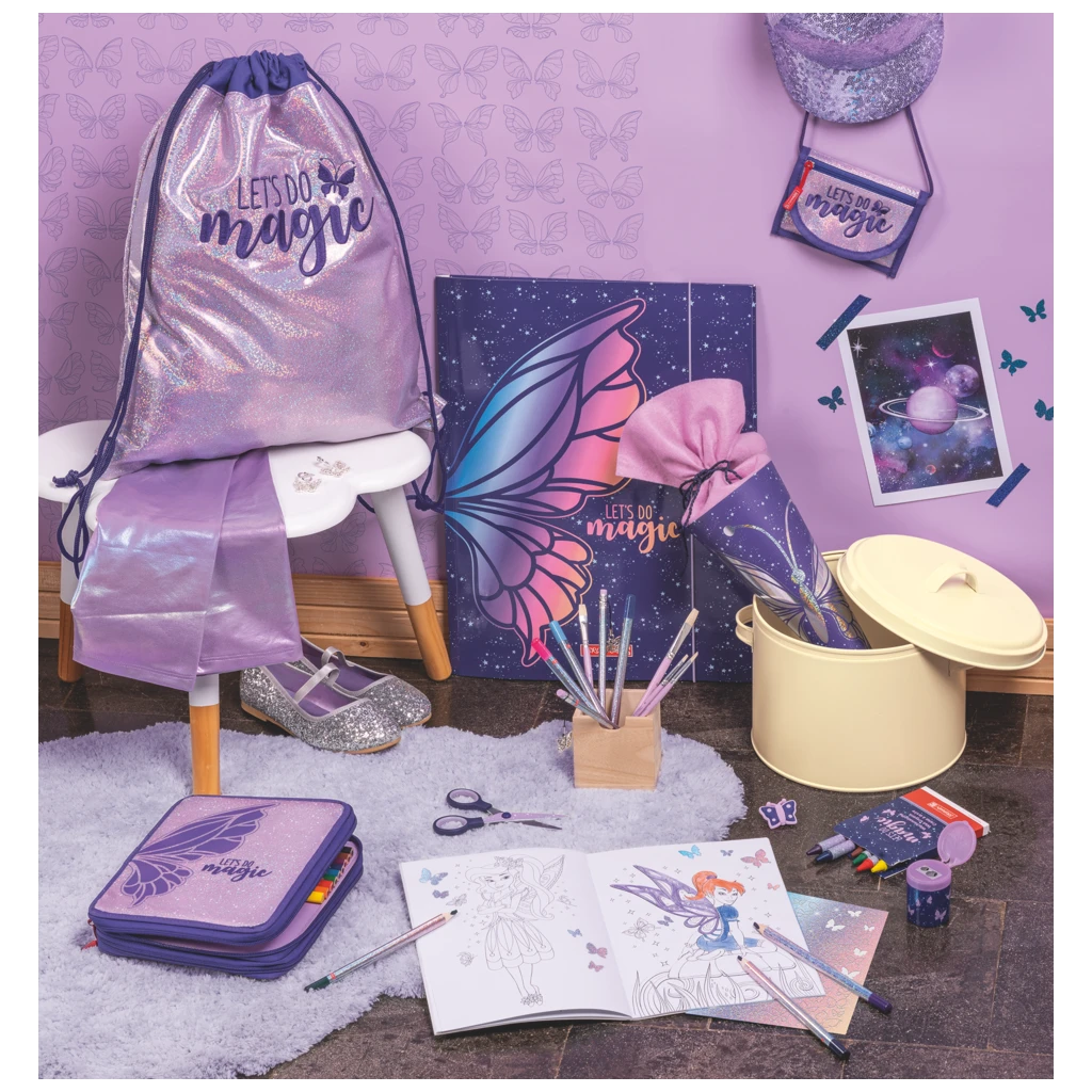 Federmäppchen XXL Magic Butterfly | 2 Reißverschlüsse, rosarot/lila