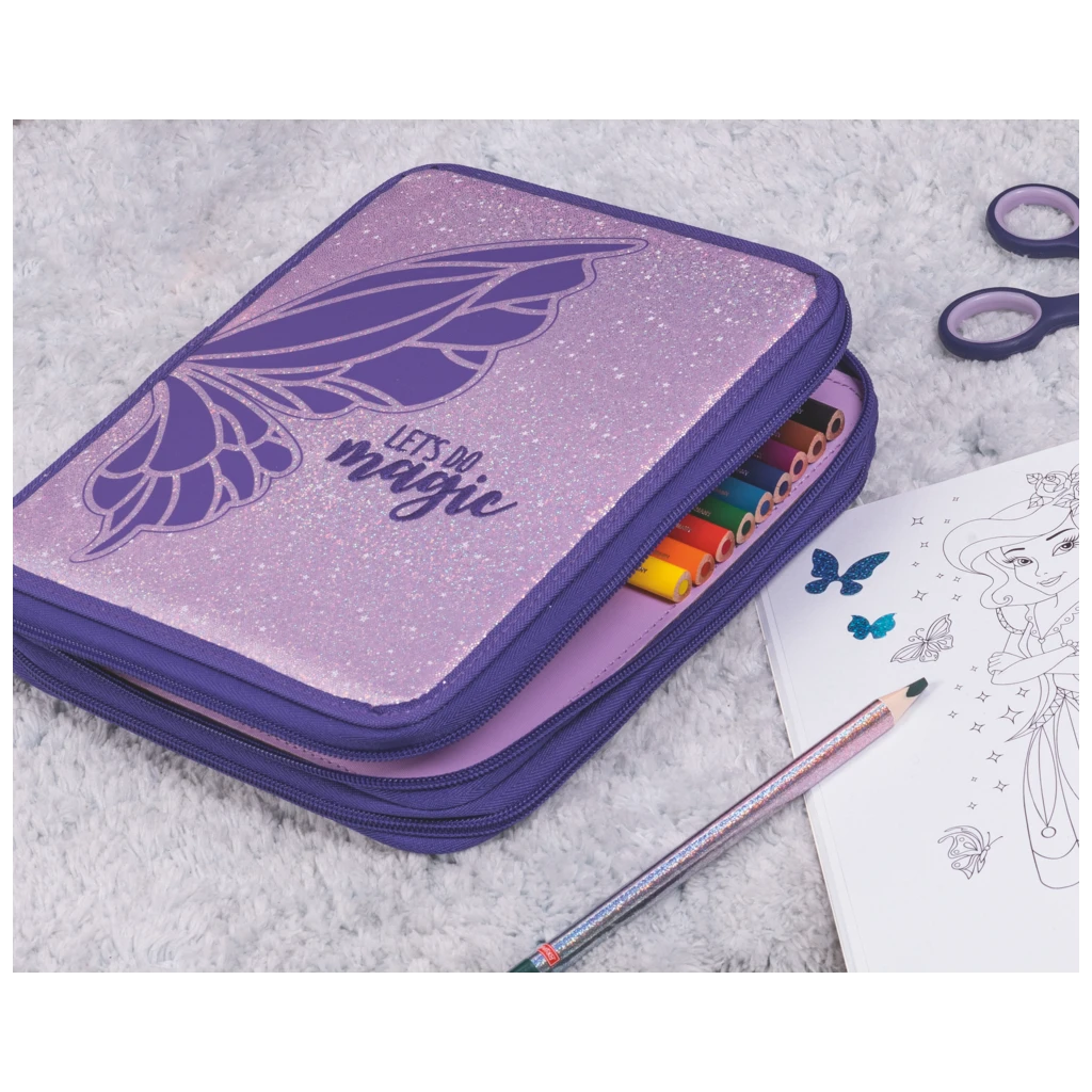 Federmäppchen XXL Magic Butterfly | 2 Reißverschlüsse, rosarot/lila