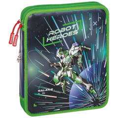 Federmäppchen XXL Robot Heroes | 2 Reißverschlüsse, dunkelblau/grün