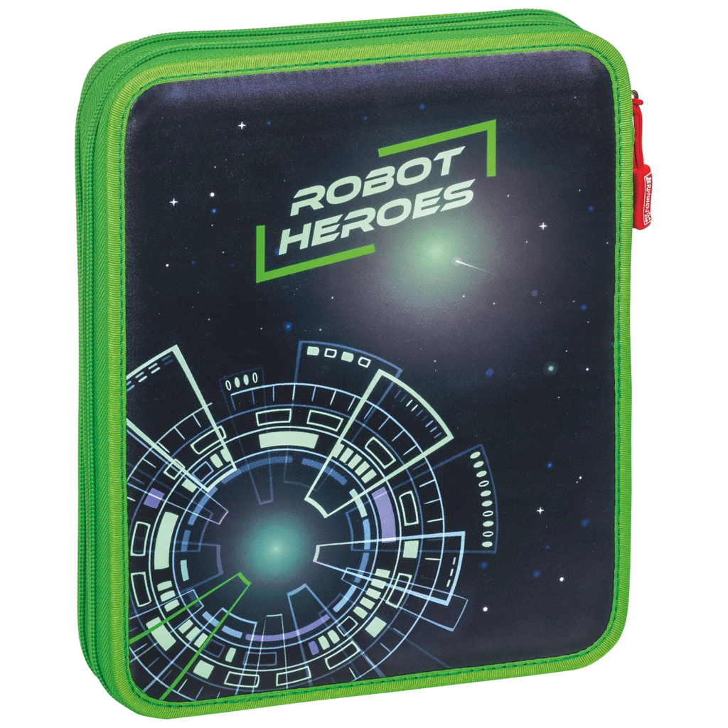 Federmäppchen XXL Robot Heroes | 2 Reißverschlüsse, dunkelblau/grün