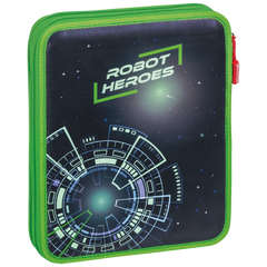 Federmäppchen XXL Robot Heroes | 2 Reißverschlüsse, dunkelblau/grün