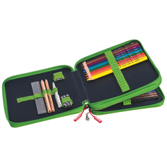 Federmäppchen XXL Robot Heroes | 2 Reißverschlüsse, dunkelblau/grün