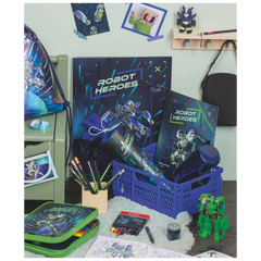 Federmäppchen XXL Robot Heroes | 2 Reißverschlüsse, dunkelblau/grün