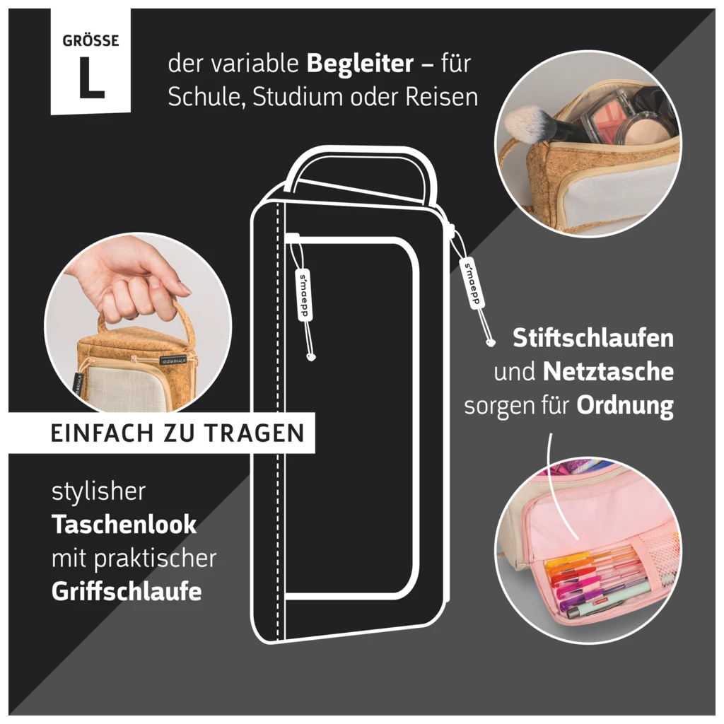 Schlampermäppchen s'maepp L „Cork“ | creme/braun