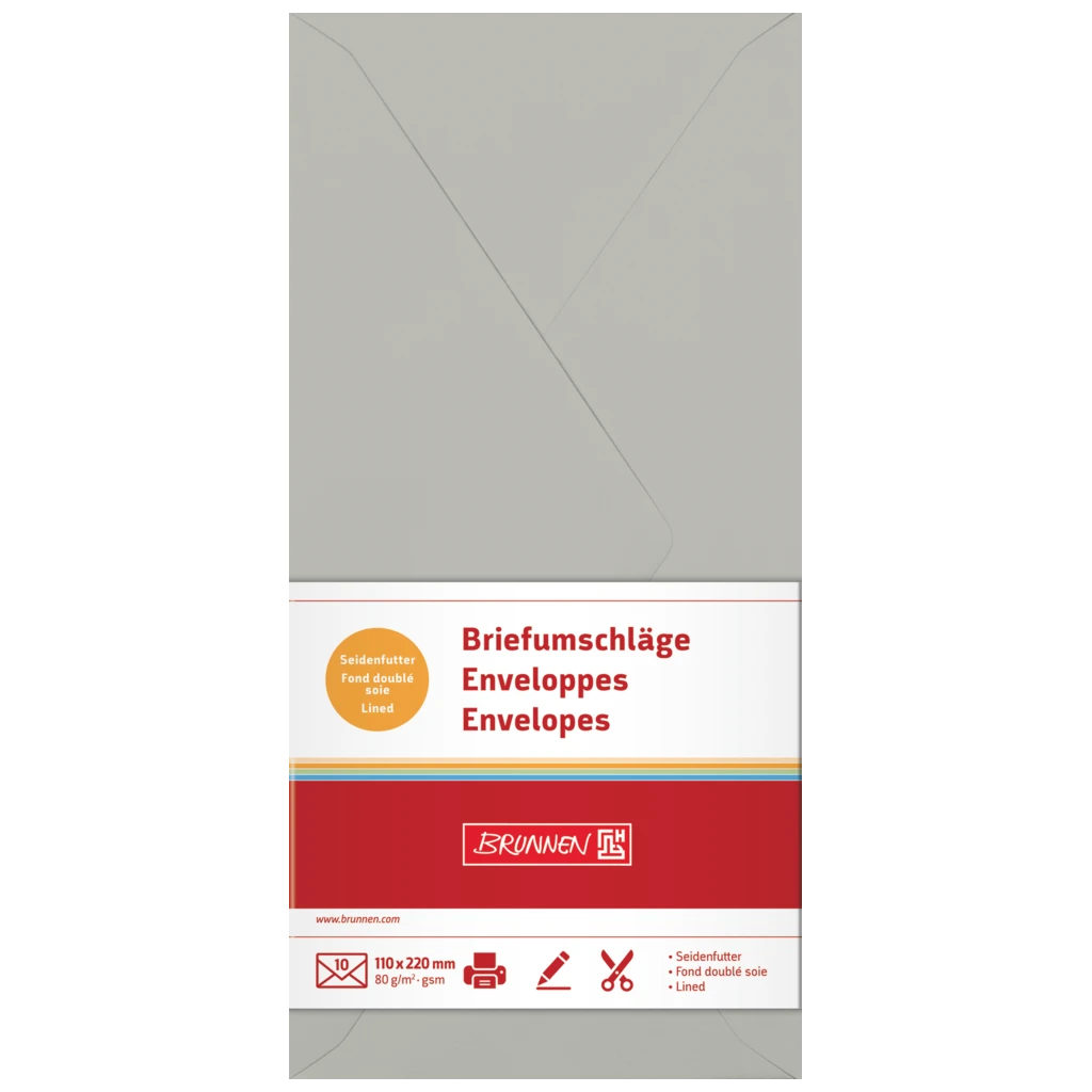 Briefumschläge Universalpapier | DIN lang, 80 g/m², grau, 10 Stück