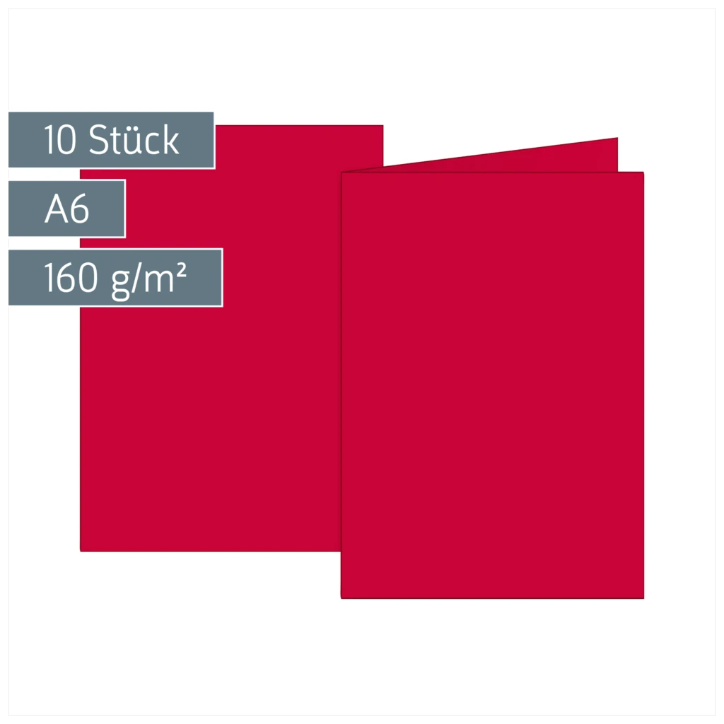 Klappkarten Universalpapier | A6, 105×150 mm, 160 g/m², mittelrot, 10 Stück