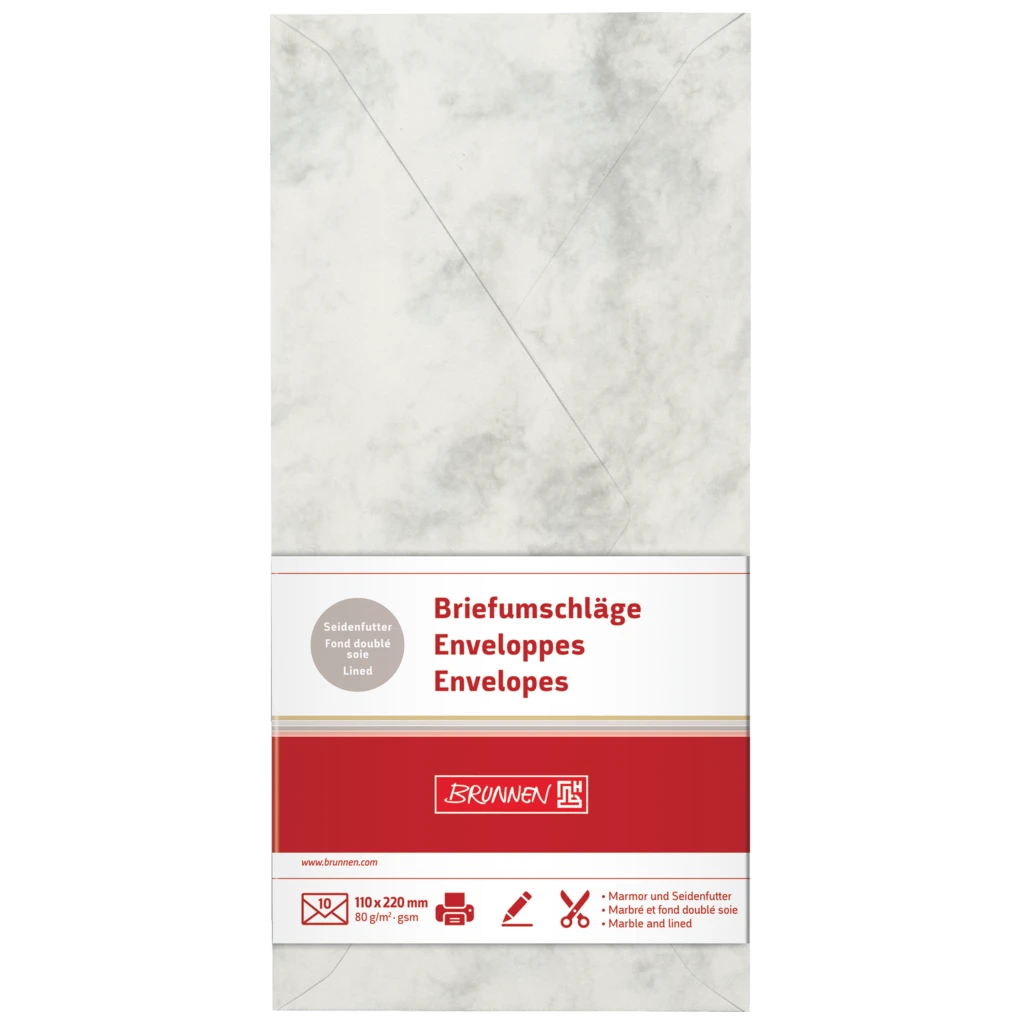 Briefumschläge Universalpapier Marmor | DIN lang, 80 g/m², grau, 10 Stück
