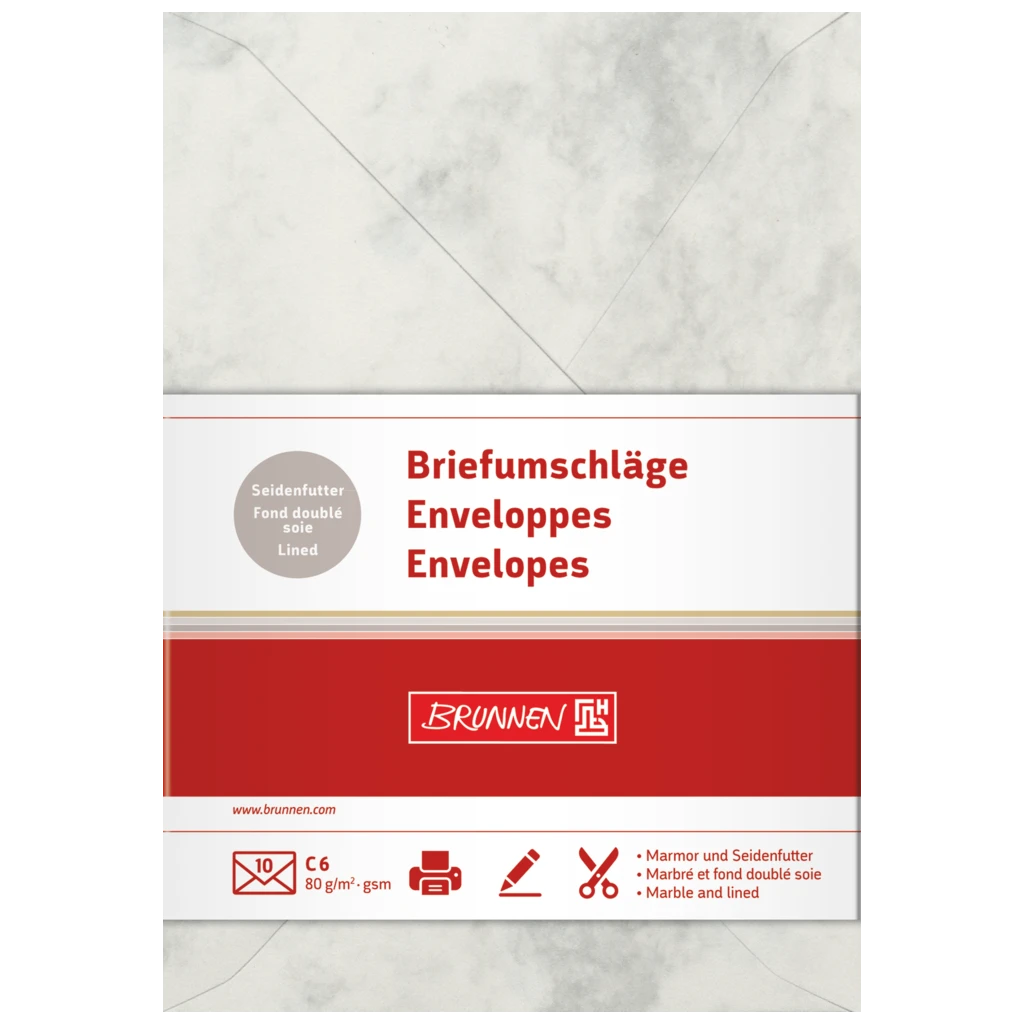 Briefumschläge Universalpapier Marmor | C6, 80 g/m², grau, 10 Stück