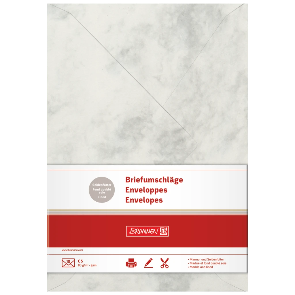 Briefumschläge Universalpapier Marmor | C5, 80 g/m², grau, 10 Stück