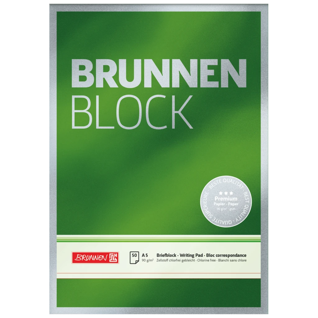 Briefblock Premium „BRUNNEN-Block“ | A5, Lineatur 6, 50 Blatt, grün