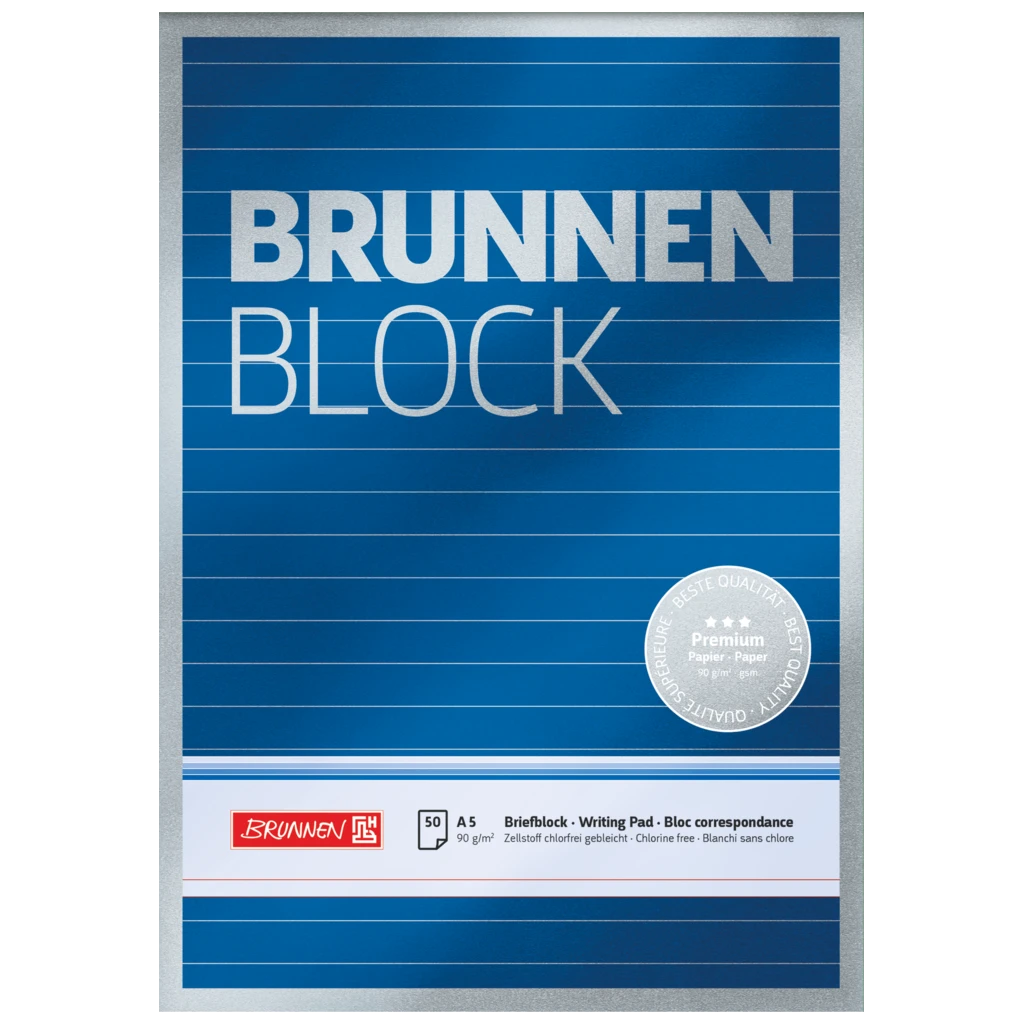 Briefblock Premium „BRUNNEN-Block“ | A5, liniert, 50 Blatt, blau
