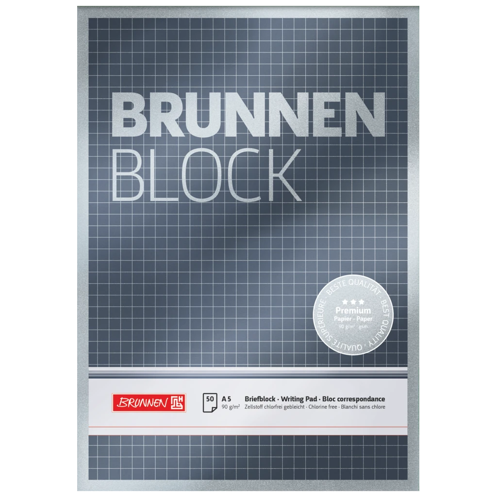 Briefblock Premium „BRUNNEN-Block“ | A5, Lineatur 5, 50 Blatt, silber