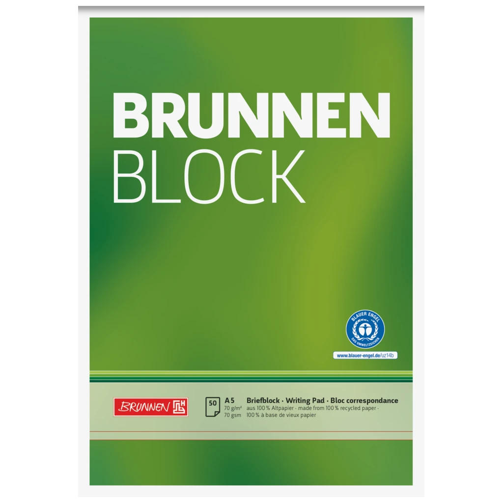 Briefblock „BRUNNEN-Block“ Recycling | A5, Lineatur 6, 50 Blatt, grün