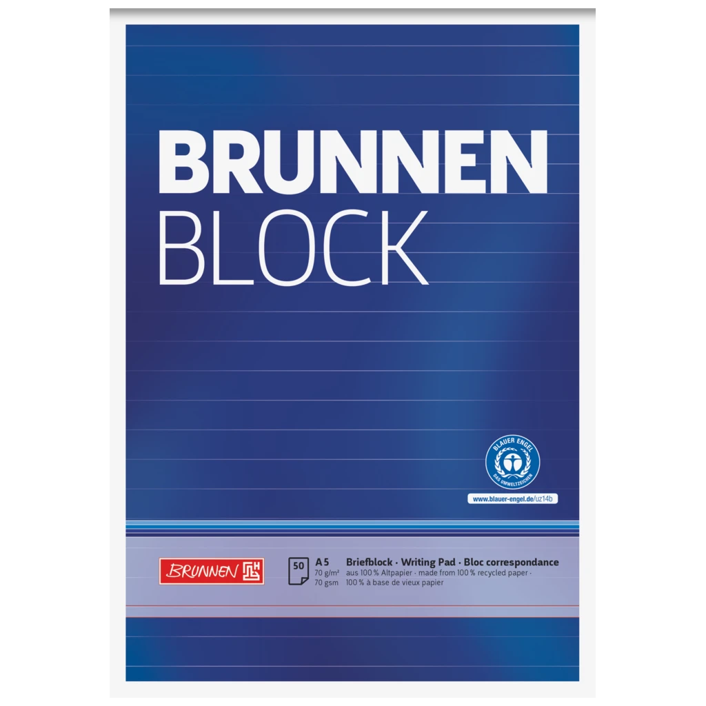 Briefblock „BRUNNEN-Block“ Recycling | A5, liniert, 50 Blatt, blau