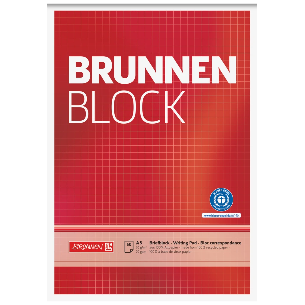Briefblock „BRUNNEN-Block“ Recycling | A5, Lineatur 5, 50 Blatt, rot