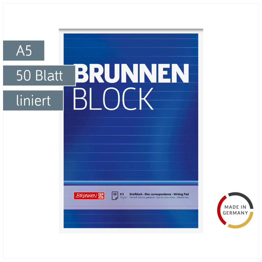 Briefblock „BRUNNEN-Block“ | A5, liniert, 50 Blatt, blau