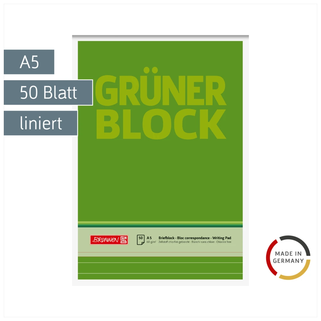 Briefblock „Grüner Block“ | A5, liniert, 50 Blatt, grün