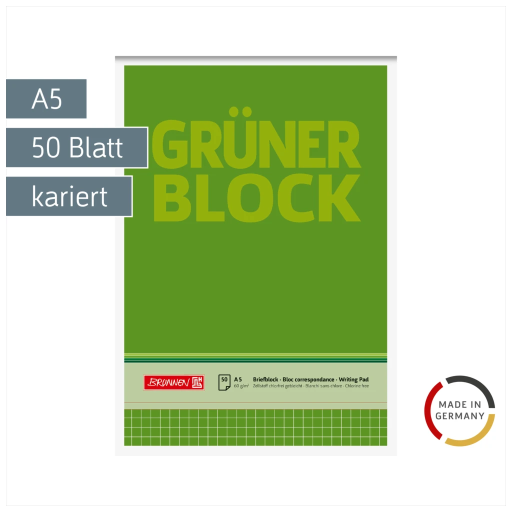 Briefblock „Grüner Block“ | A5, Lineatur 5, 50 Blatt, grün