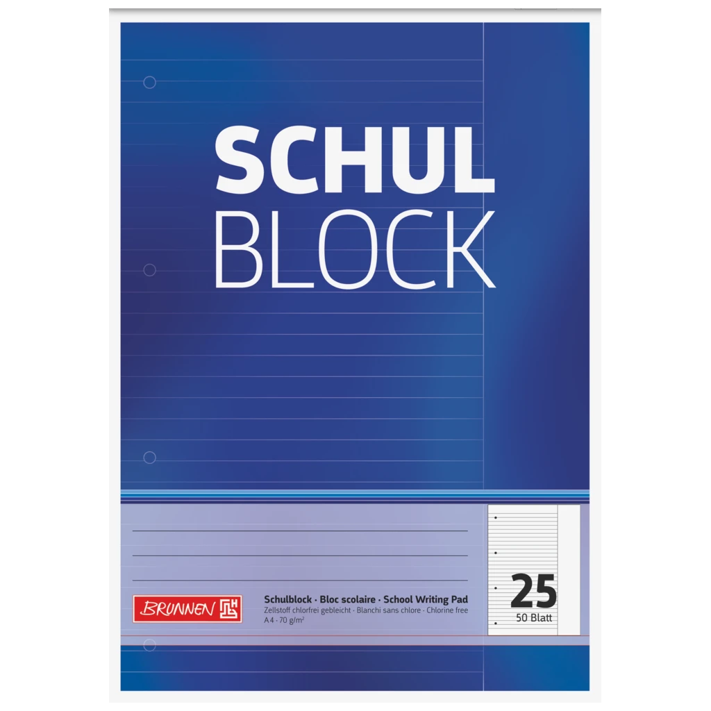 Schulblock gelocht | A4, Lineatur 25, 50 Blatt, blau