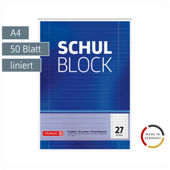 Schulblock gelocht | A4, Lineatur 27, 50 Blatt, blau