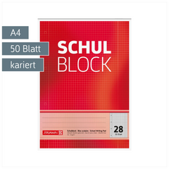 Schulblock gelocht | A4, Lineatur 28, 50 Blatt, rot