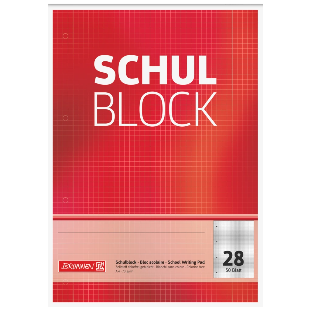 Schulblock gelocht | A4, Lineatur 28, 50 Blatt, rot