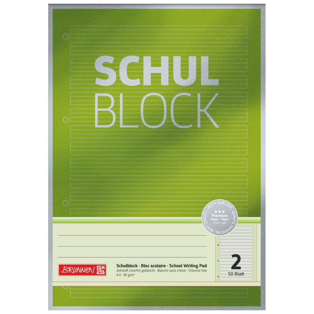 Schulblock Premium | A4, Lineatur 2, 50 Blatt, grün