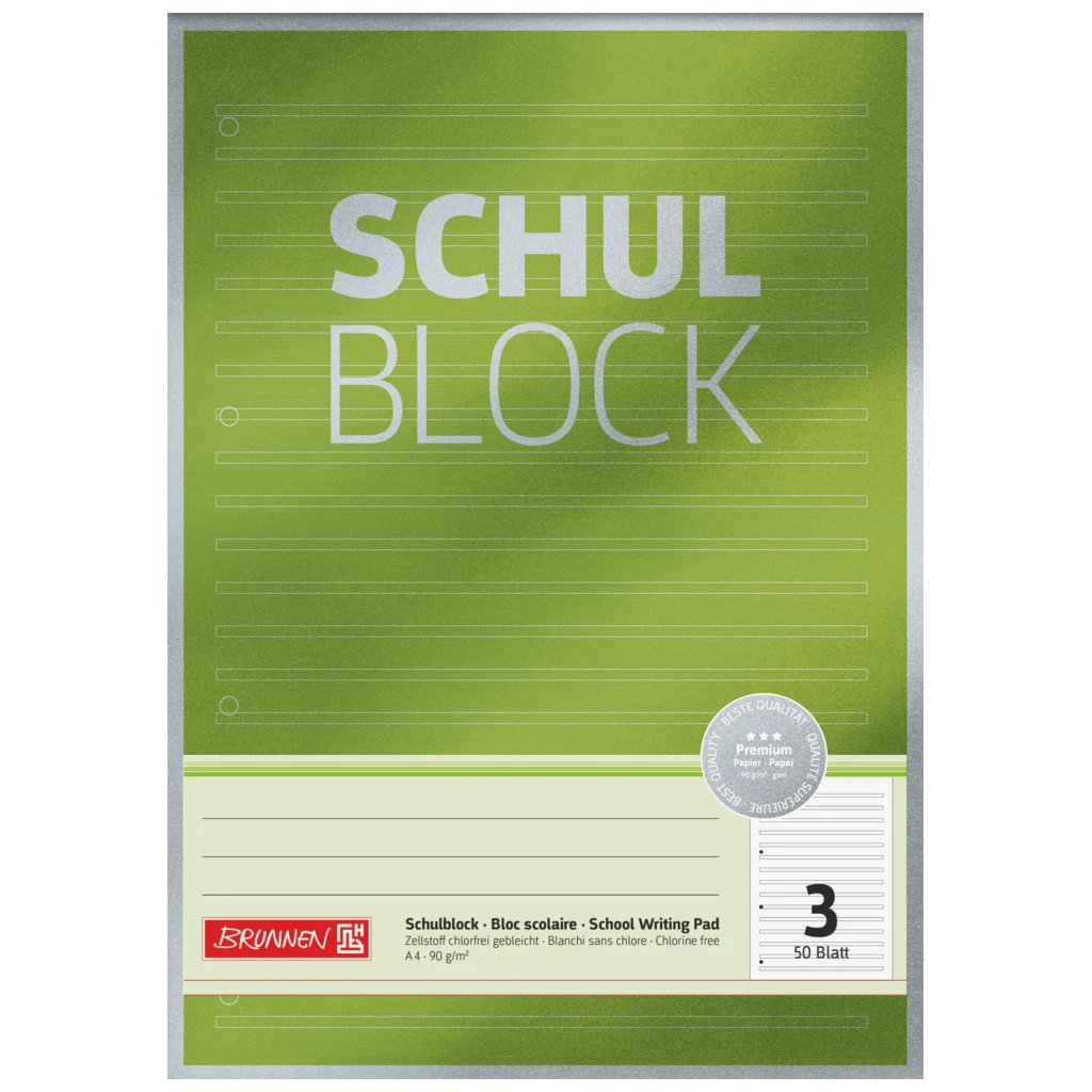 Schulblock Premium | A4, Lineatur 3, 50 Blatt, grün