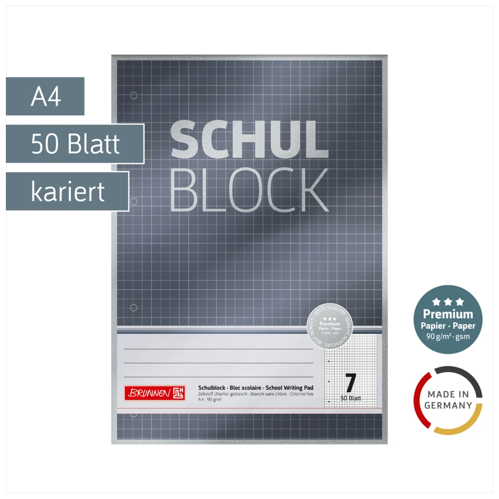 Schulblock Premium | A4, Lineatur 7, 50 Blatt, grau