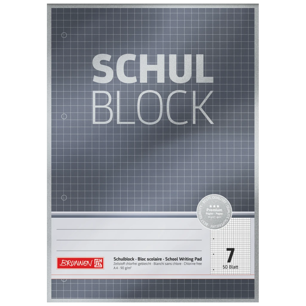 Schulblock Premium | A4, Lineatur 7, 50 Blatt, grau