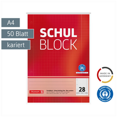 Schulblock Recycling gelocht | A4, Lineatur 28, 50 Blatt, rot