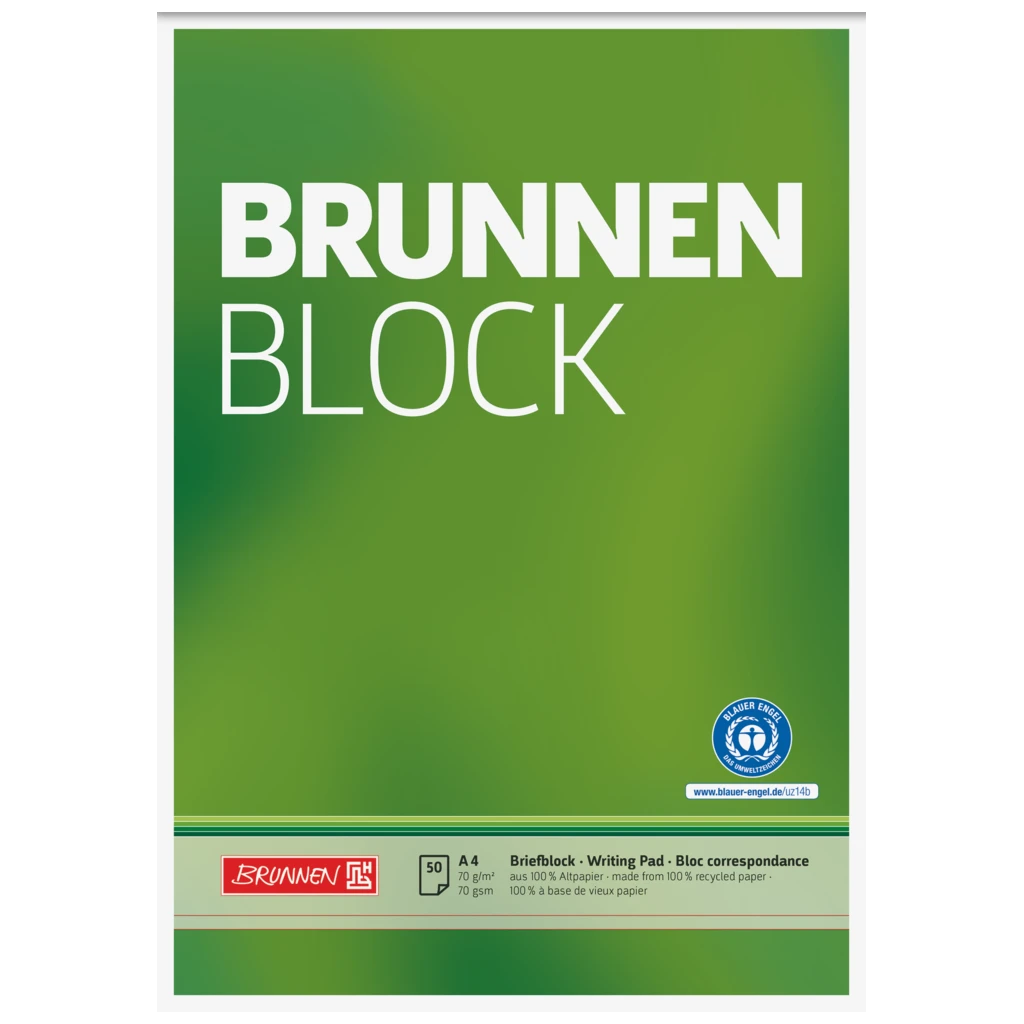 Briefblock „BRUNNEN-Block“ Recycling | A4, Lineatur 20, 50 Blatt, grün