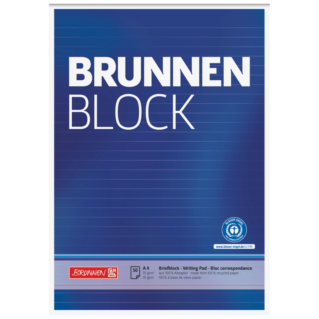 Briefblock „BRUNNEN-Block“ Recycling | A4, Lineatur 21, 50 Blatt, blau