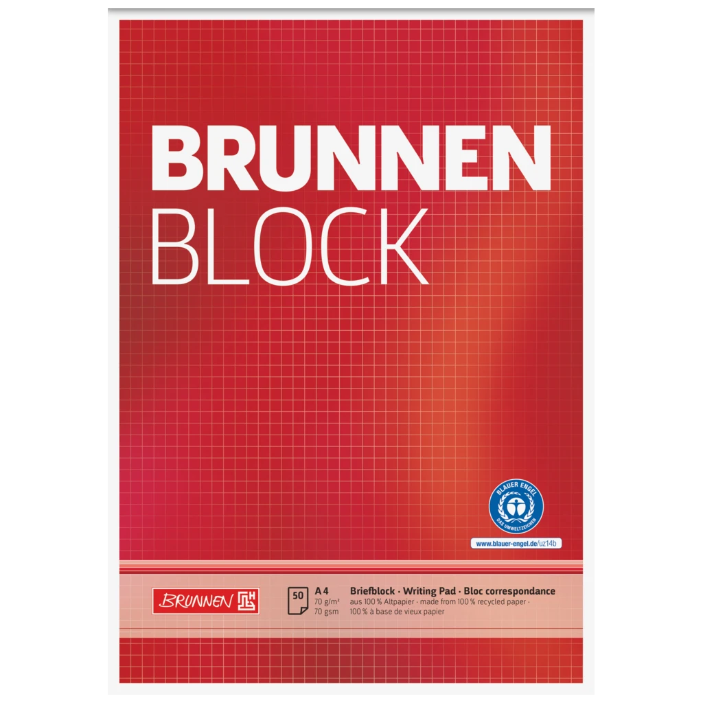 Briefblock „BRUNNEN-Block“ Recycling | A4, Lineatur 22, 50 Blatt, rot