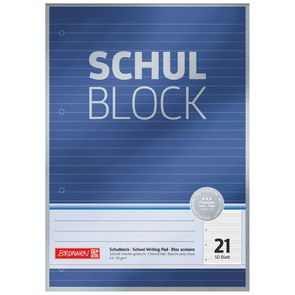 Schulblock Premium | A4, Lineatur 21, 50 Blatt, blau
