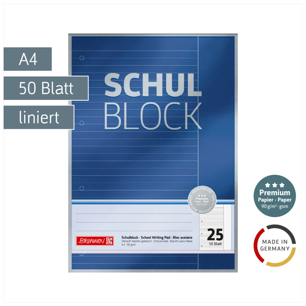 Schulblock Premium | A4, Lineatur 25, 50 Blatt, blau